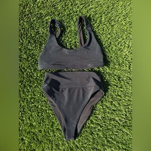 Beach Riot Black Ribbed High-Waist Bikini Set Size M